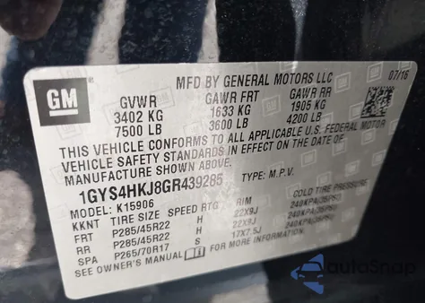 2016 Cadillac Escalade Esv Luxury Collection из США, поврежденный, VIN 1GYS4HKJ8GR439285